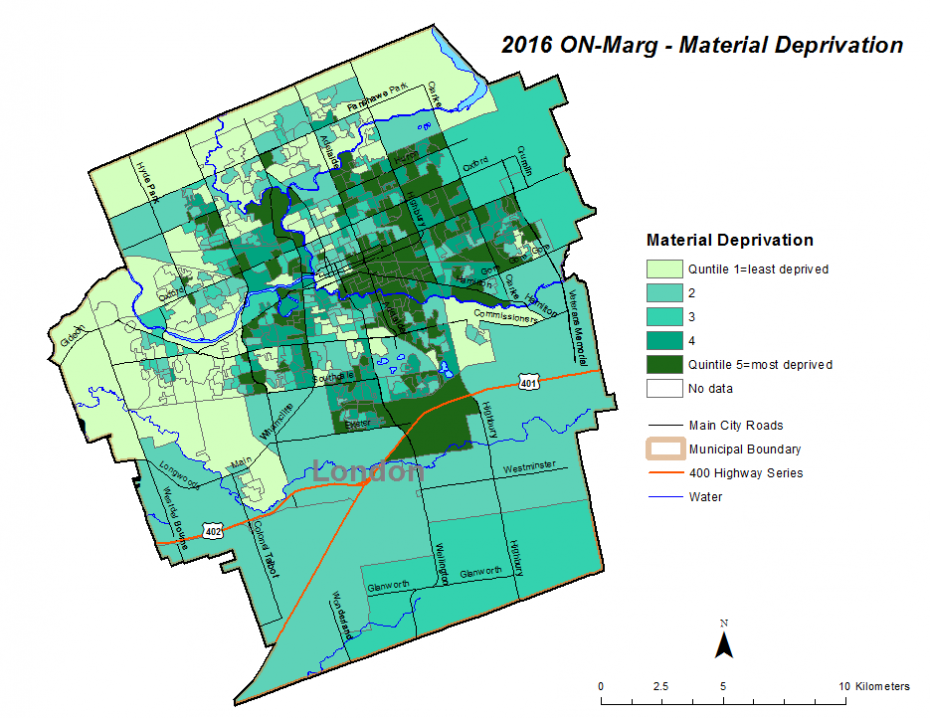 Figure 2.3.10 Material deprivation quintiles by dissemination area